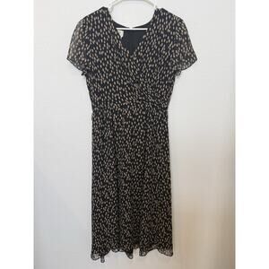 Women's Vintage 90s TALBOT'S Pure Silk Faux Wrap Dress Black Tan Polka Dot 8